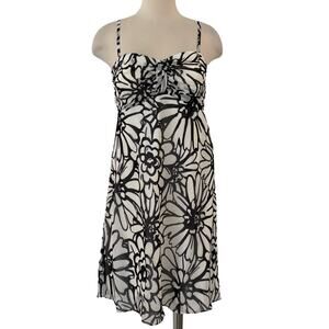 WHBM Flower Daisy Silk Dress A-Line Strapless Black/White Size 8